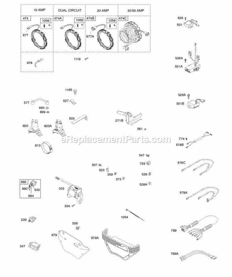 Switches Alternator Ignition Diagram and Parts List for 295346-0119-B1  Briggs and Stratton Engine